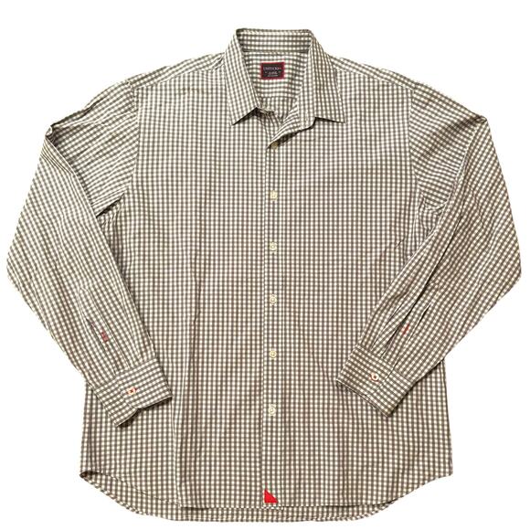 Untuckit Men's Gray & White Checked Point Collar Button Down XL Shirt - Picture 2 of 6